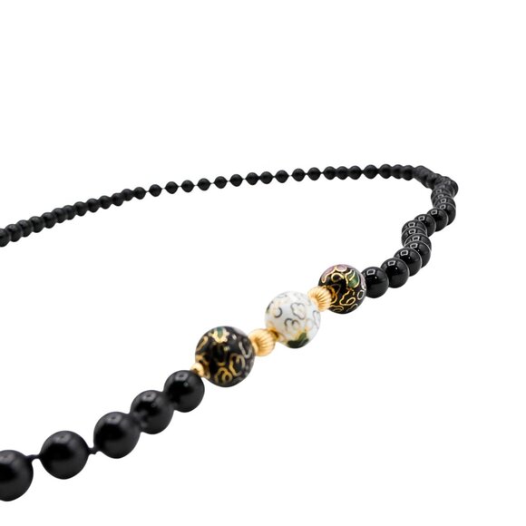 Vintage Black Onyx 12K Yellow Gold and Cloisonné Bead Necklace 31 Inches - Picture 4 of 7
